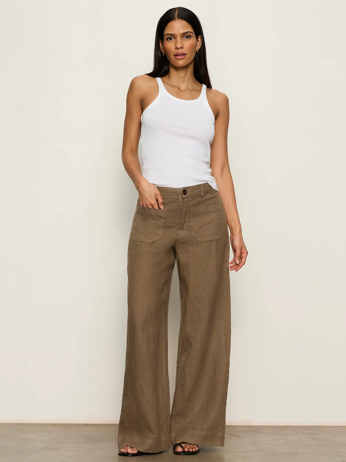 The Linen Marine Wide Leg Pant Timber | Sanctuary Clothing
