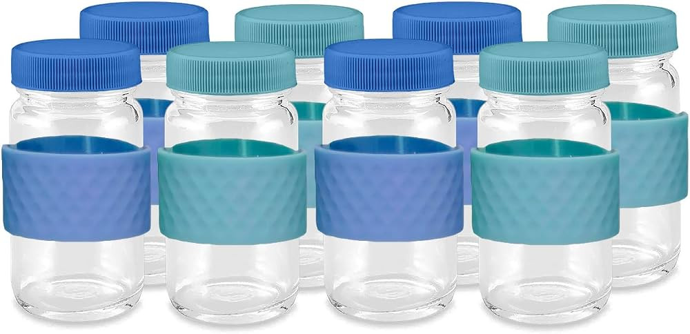 Juice Shot Containers, Glass, Clear, 2oz, Colored Lids & Silicone Grip Bands, Beverage Storage, J... | Amazon (US)