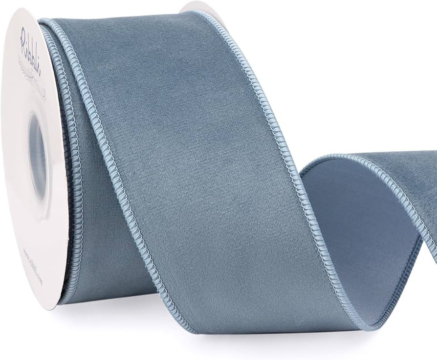 Ribbli Dusty Blue Velvet Wired Ribbon with Dupioni 2.5 Inch Christmas Ribbon for Gift Wrapping Ch... | Amazon (US)