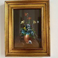 Small French Vintage Painting Flower Bouquet in Vase Behind Glass Gold Frame | Etsy (US)