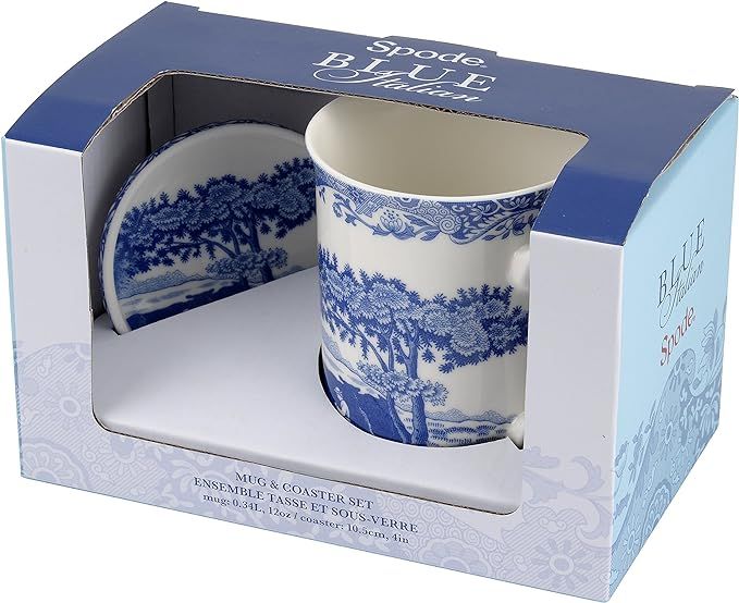 Spode Blue Italian Mug & Coaster Set | 12-Ounce | Large Handle | Use for Coffee, Tea, Latte, and ... | Amazon (US)