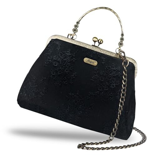 Abuyall Vintage Handbags Black Evening Bag for Women Formal Top-Handle Kiss Lock Purse Women's Retro Clutch Bag with Chain Strap for Party （Black-lace） | Amazon (US)