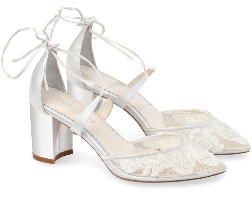 Ivory Floral Block Heels | Bella Belle Shoes