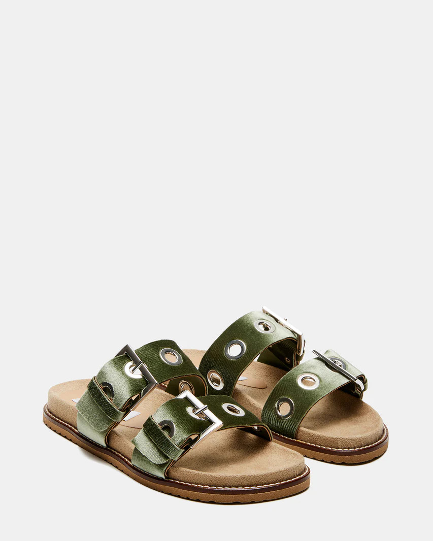 PASADENA Green Footbed Moto Slides | Women's Sandals | Steve Madden (US)