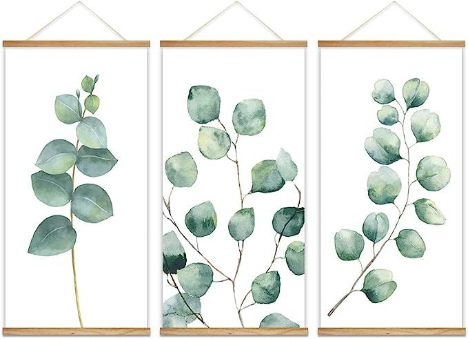 wall26 - 3 Panel Hanging Poster with Wood Frames - Watercolor Style Leaves - Ready to Hang Decora... | Amazon (US)