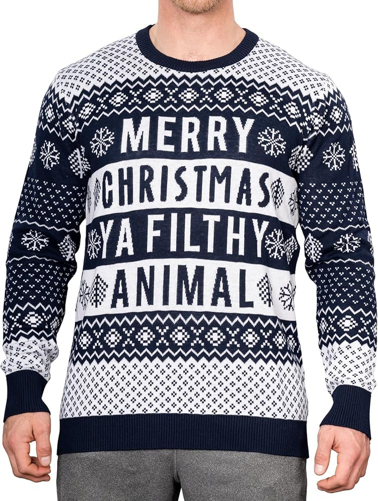 Ya Filthy Animal Merry Christmas Snowflakes Pattern Adult Ugly Christmas Sweater Festive & Fun Ho... | Amazon (US)