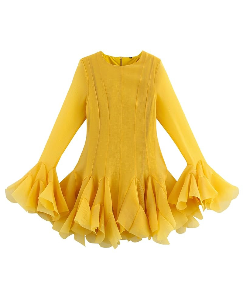 CORIRESHA Women’s Flared Sleeve Tiered Ruffle Princess Mini Dress O-Neck Knee-Length Ball Gown | Amazon (US)