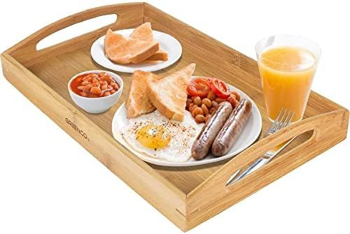 Greenco Rectangle Butler Serving Tray, Tray Table with Handles, Eating, Working, Laptop or Snacki... | Amazon (US)