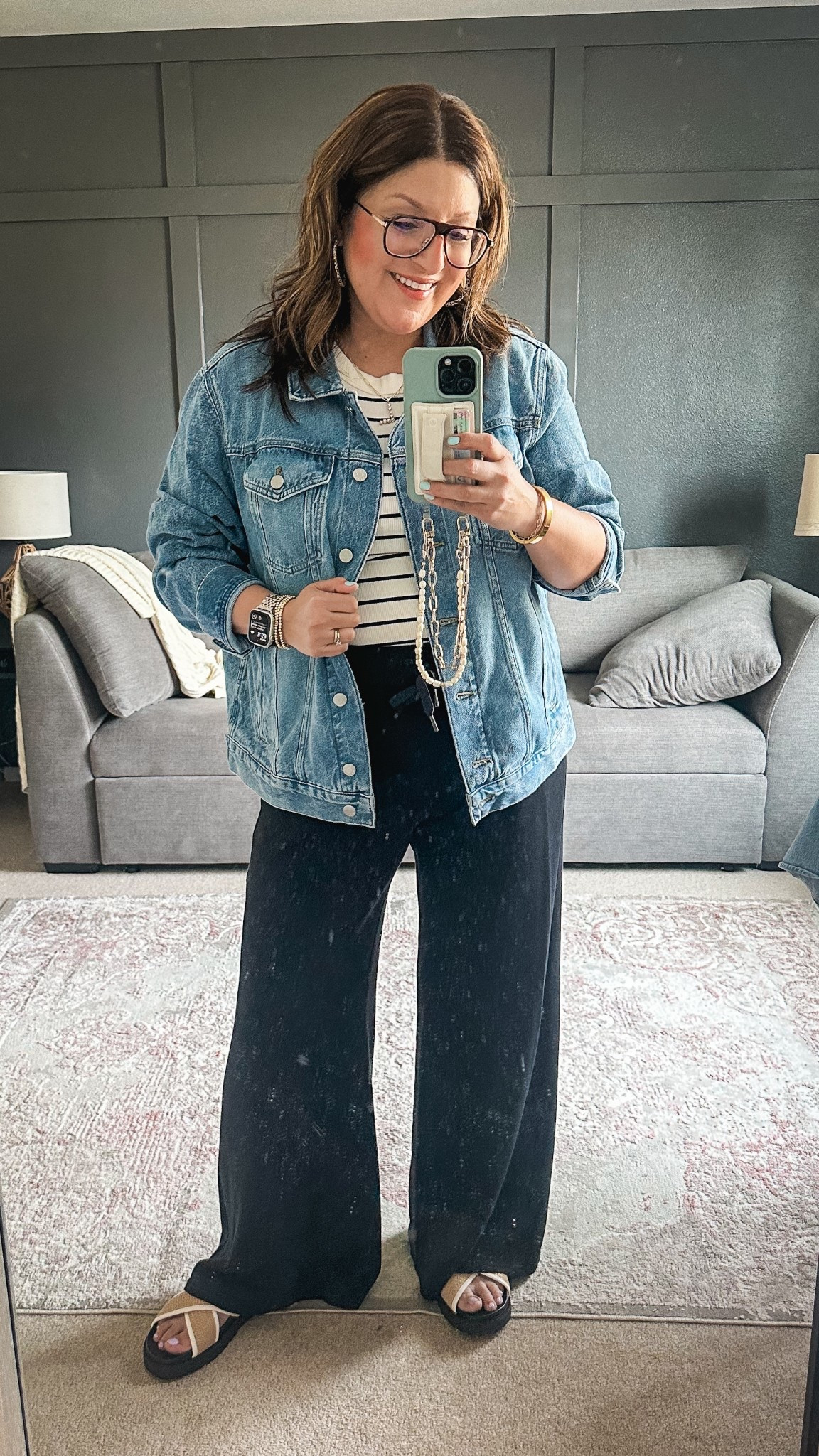 Easy ootd:
J. Crew Factory denim jacket (XL), Old Navy tank (XL), Spanx AirEssentials wide leg pants (XL), reformation sandals 

#LTKMidsize #LTKStyleTip #LTKOver40