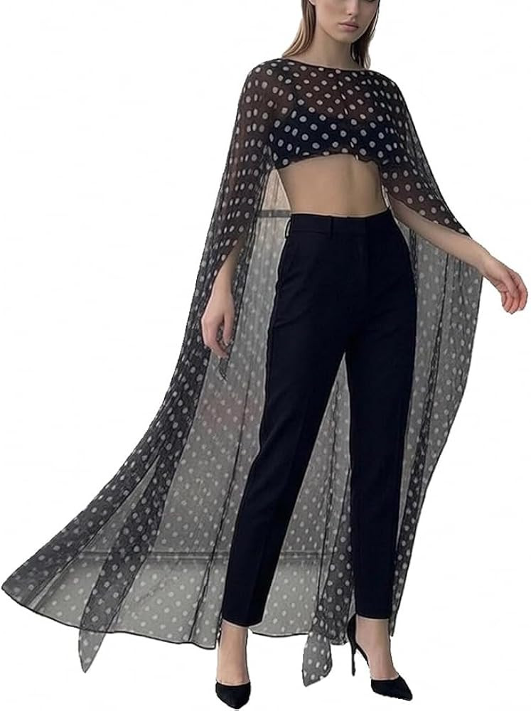 Amiblvowa Women Chiffon Capelet Sheer Mesh Bridal Cape Shawl Wraps Asymmetrical High Low Flowy We... | Amazon (US)