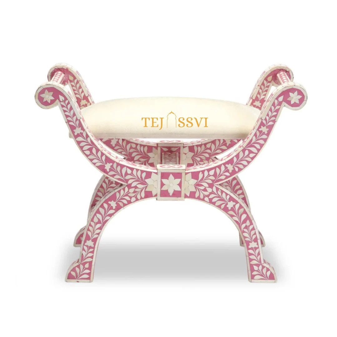 HANDMADE BONE INLAY Floral Pink Jenny Stool Bone Inlay Chair Modern Luxury Furniture - Etsy | Etsy (US)