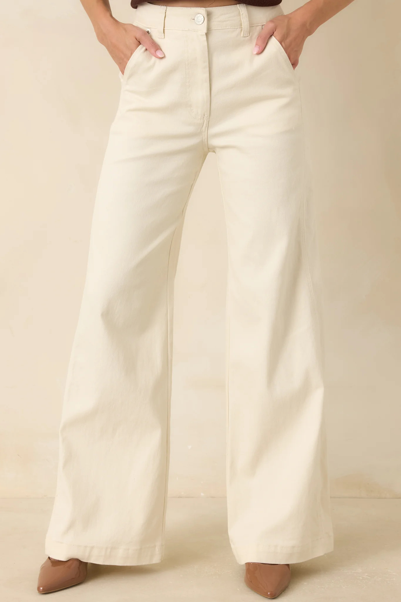 One More Reason Ivory Stretch Wide Leg Jeans | Red Dress