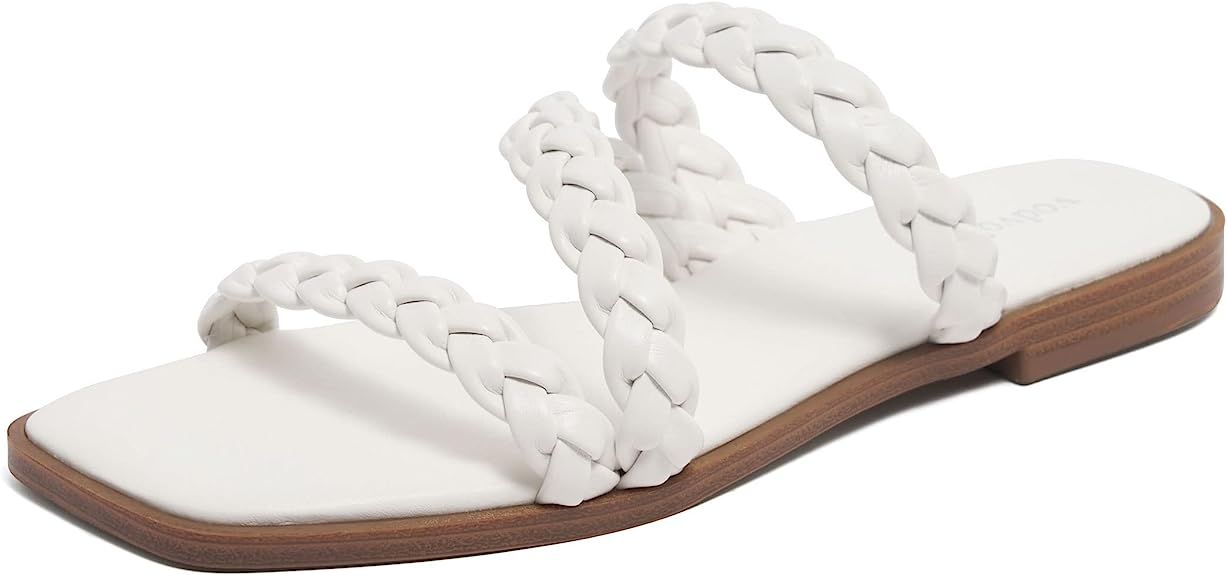 vodvob Women's Braided Flat Sandals Strappy Sandals Slip on Memory Foam Slide Sandals | Amazon (US)