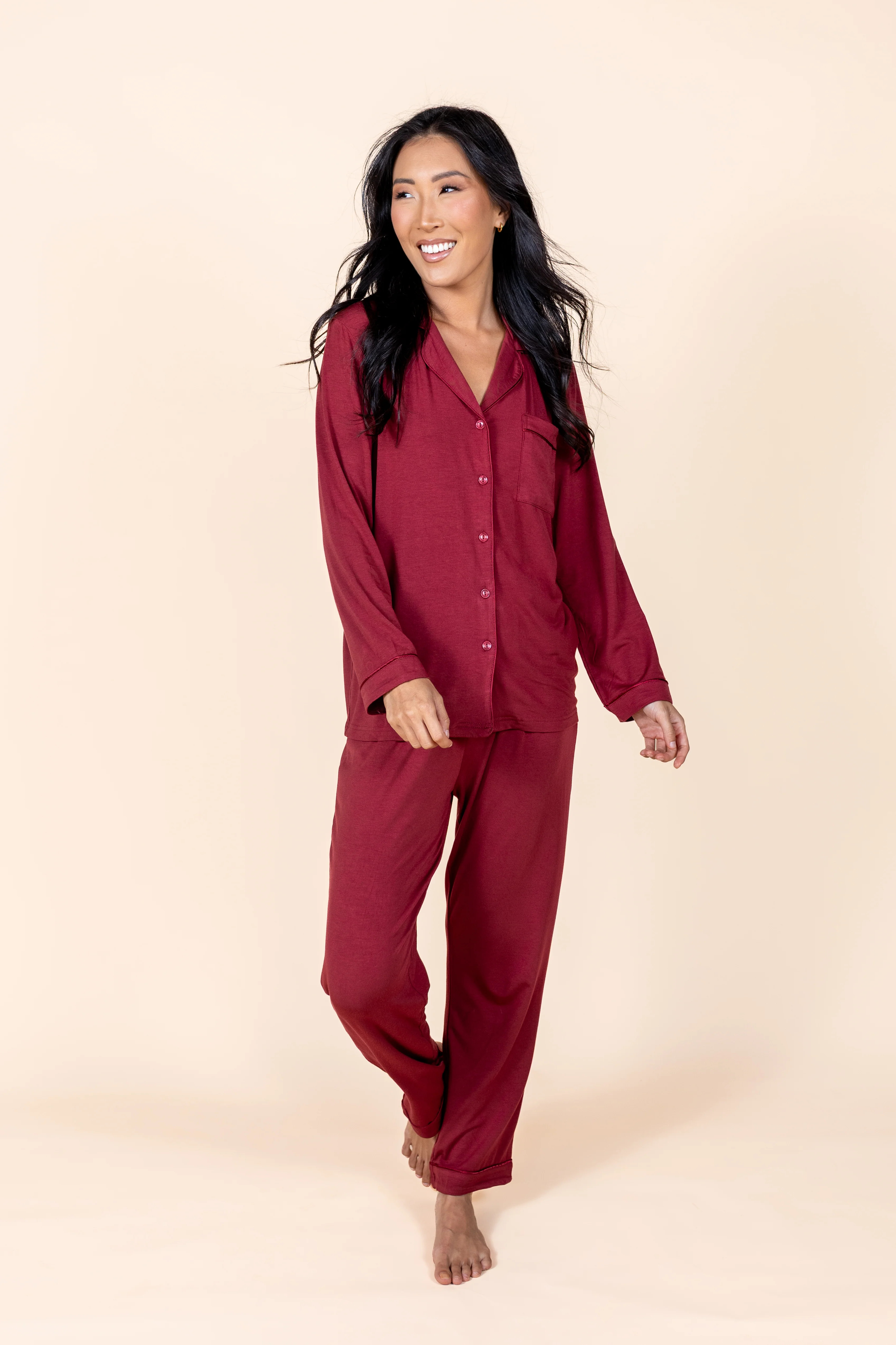 Merlot Long Sleeve & Cropped Pant Pajama Set | In My Sundays