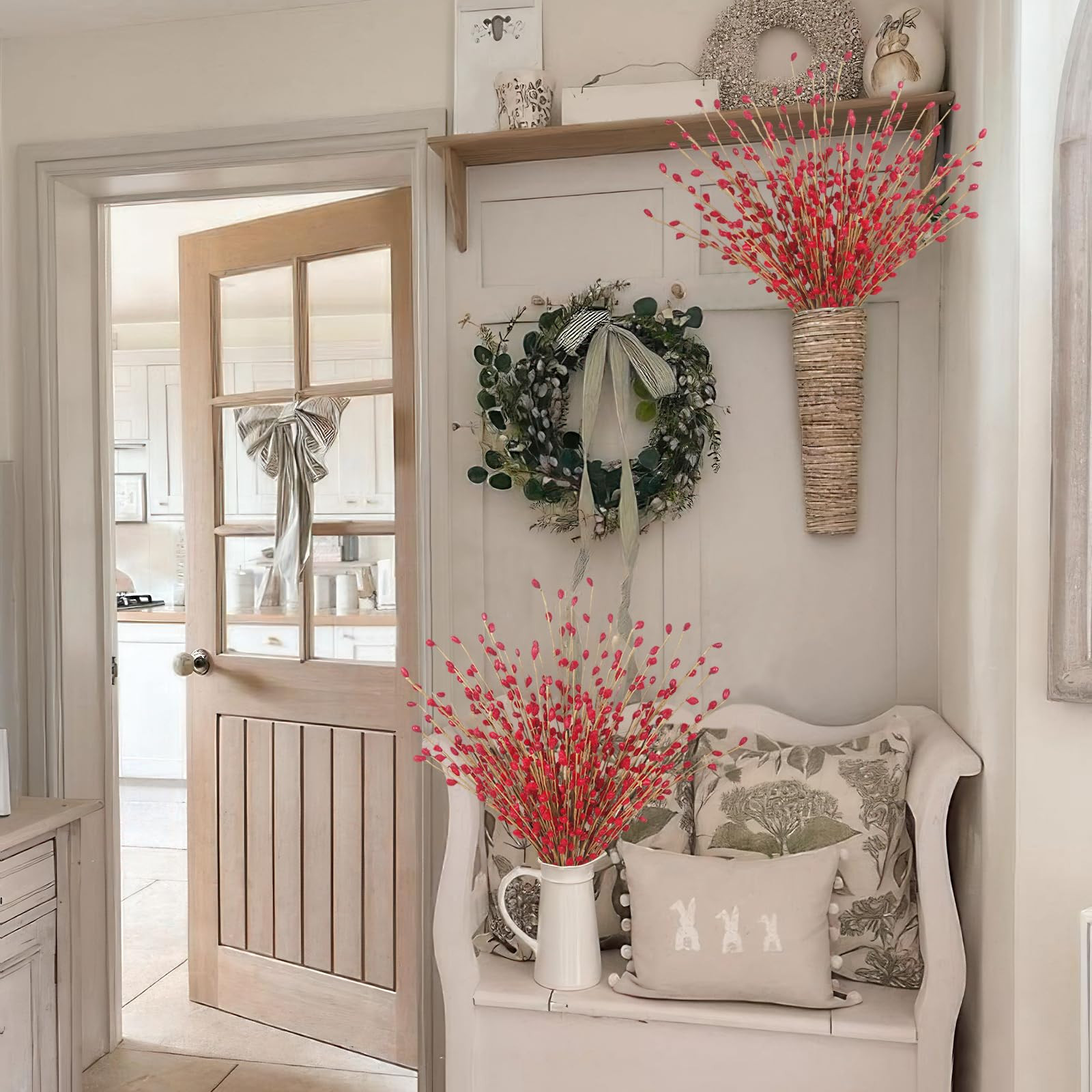 10 Pcs Winter Decorations Artificial Berry Stems Red Christmas Picks Branches Cream Berries Stems... | Amazon (US)