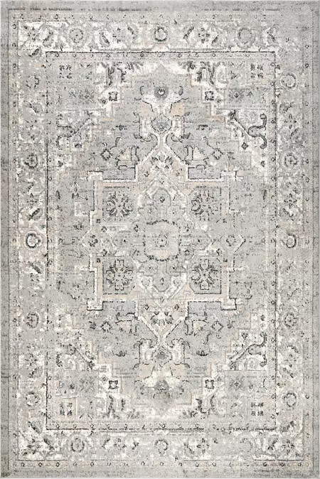 Light Grey Vintage Medallion Area Rug | Rugs USA