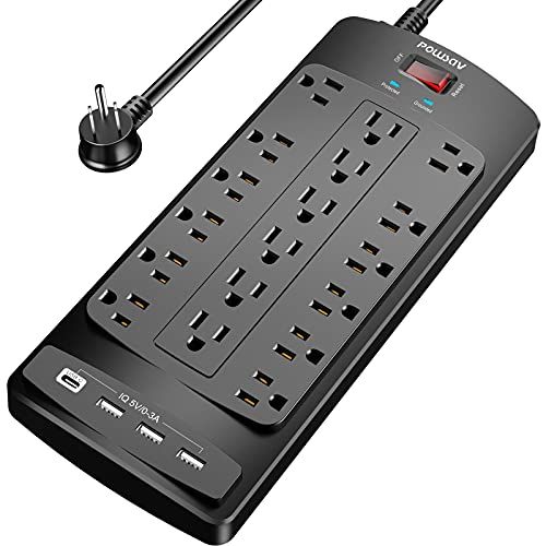 Power Strip with 8 Ft , POWSAV Surge Protector with 18 Outlets and 4 USB Ports(1 USB C Outlet), 8... | Amazon (US)