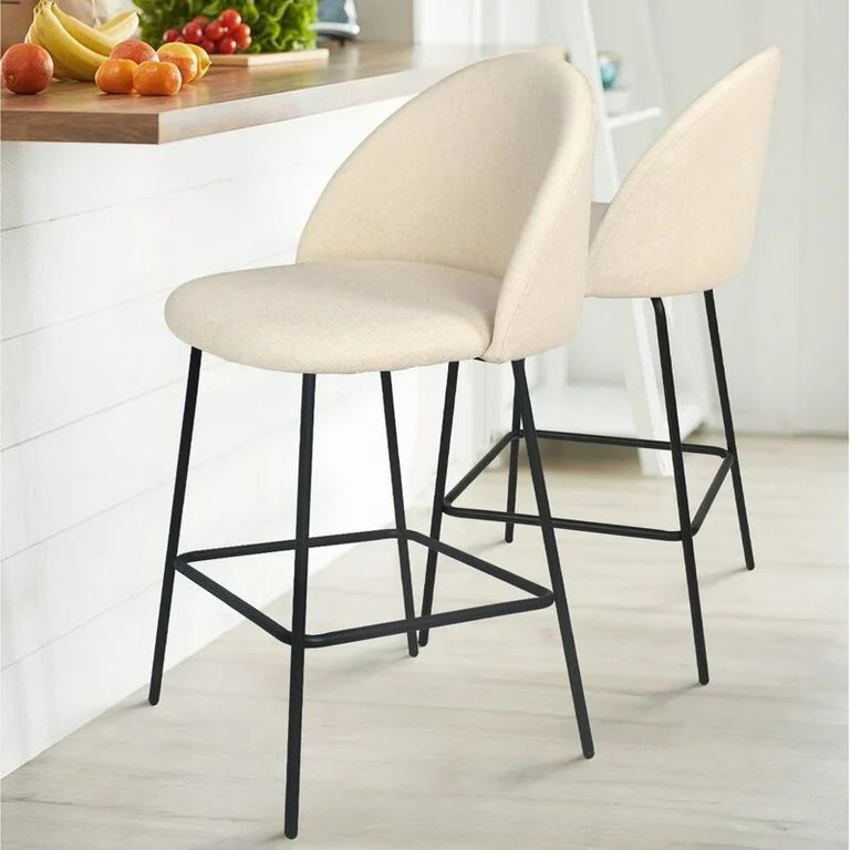 PexFix Modern Fabric Full Back Barstools, Set of 2, Beige | Walmart (US)