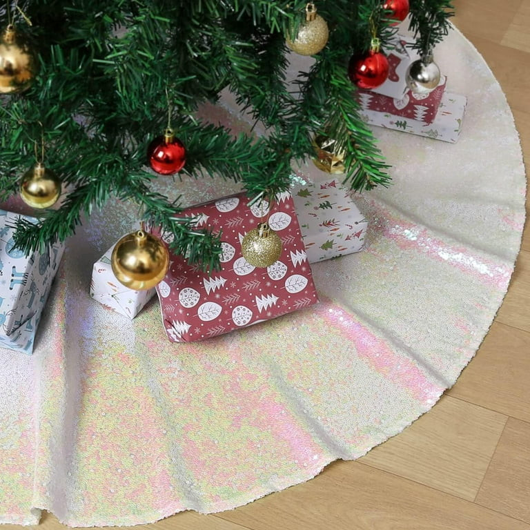 Christmas Tree Skirt Sequin Tree Skirt 36 inch Iridescent White Large Mat for Christmas Tree Deco... | Walmart (US)