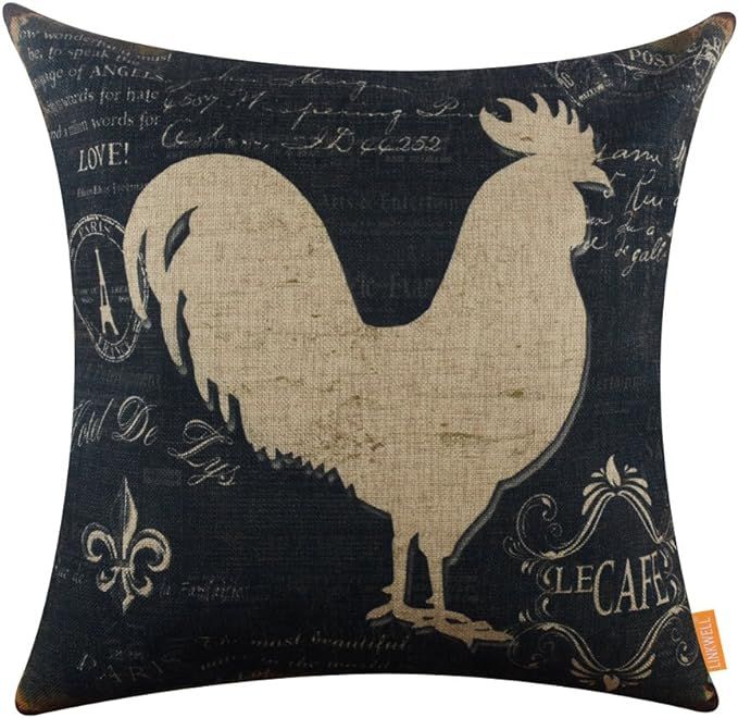 LINKWELL 18x18 inches Vintage Farm Rooster Burlap Pillowcase Cushion Cover CC1246 | Amazon (US)