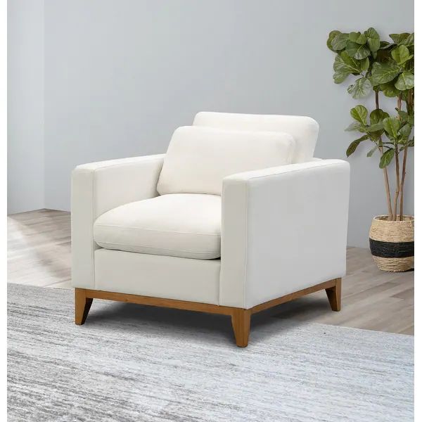 Abbyson Rosetta Modern Fabric Armchair with Wood Base - White | Bed Bath & Beyond