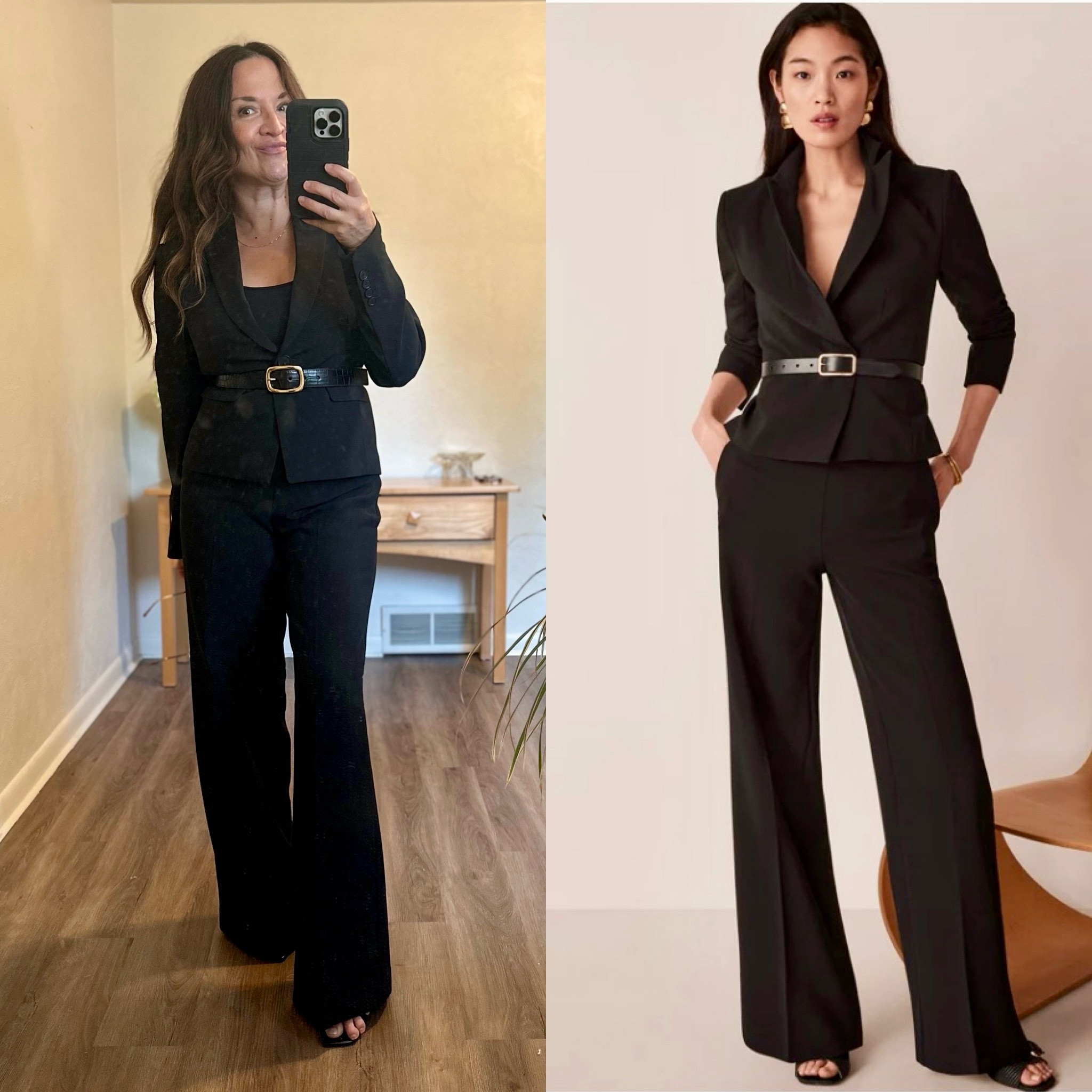 Here’ one more compare and contrast the stock photo vs. myself here so you can really get an idea of how Ann Taylor Petites fit. This is crepe suit outfit is quite lovely. Wide-leg pants paired with a short waisted one button blazer with belt. Another great fit for Ann Taylor Petites! A great work style outfit for this fall.

Me: Age 52, 5’1”, 118 lbs. I typically wear 0-2, XS-Small. Size 6 shoes. 
This pants are Petite O and Jacket is Petite 0. Belt is an XS. Shoes are my own.

#agelesspetitestyle #petitestyle  #ageless #over50 #over40 


#LTKWorkwear #LTKOver40 #LTKStyleTip