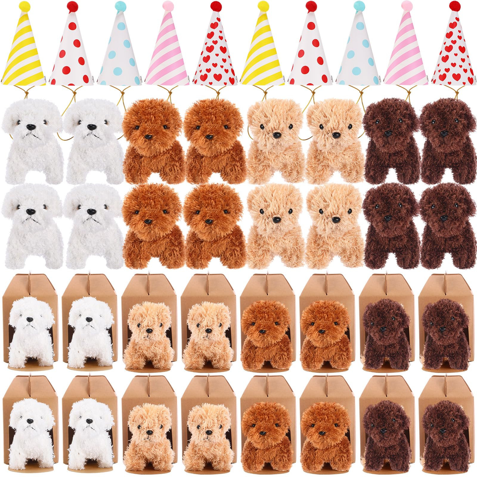 20 Set Mini Plush Toy Stuffed Animals Dogs Set with Birthday Hats Kraft Paper Boxes Small Stuffed... | Amazon (US)