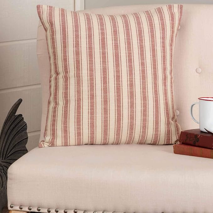 Piper Classics Market Place Red Ticking Stripe Throw Pillow Cover, 20" x 20", Farmhouse Décor Re... | Amazon (US)