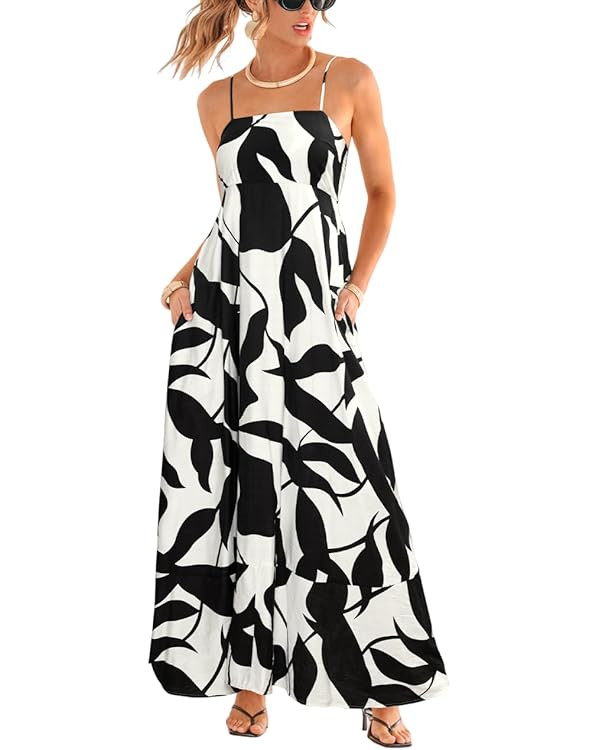 CUPSHE Womens Summer Maxi Dress Casual Sleeveless Square Neck Striped Beach Long Dress with Pocke... | Amazon (US)