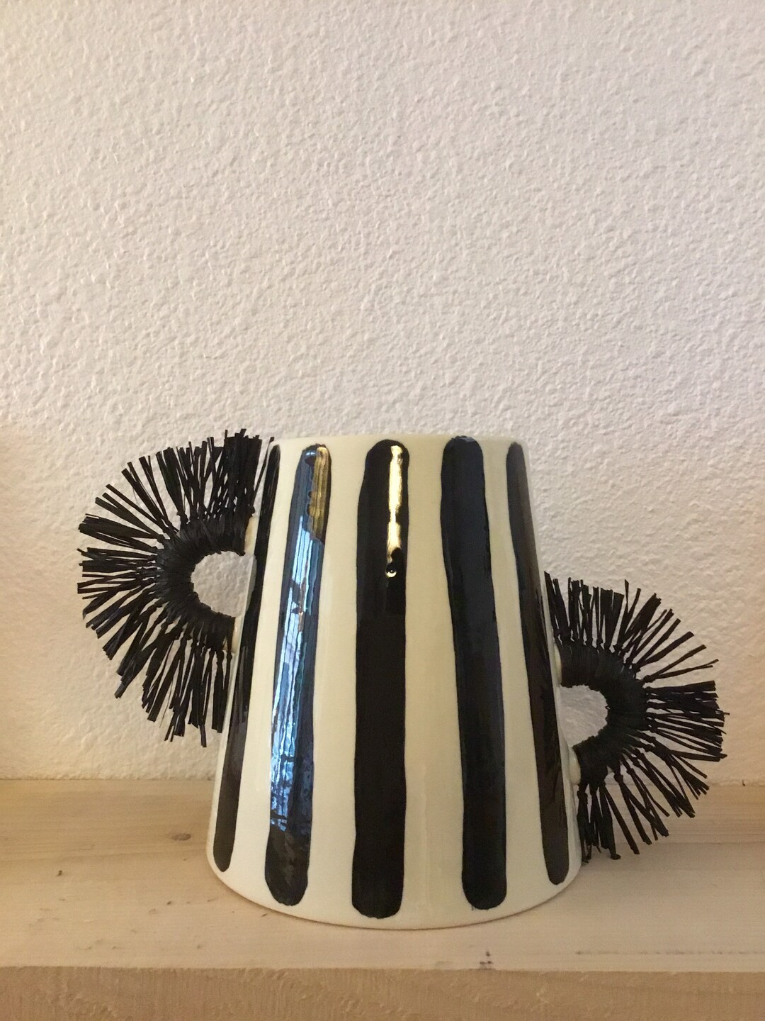 Black and white striped hand-painted ceramic vase | Etsy (NL)
