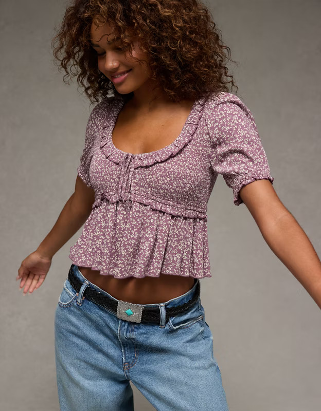 AE Smocked Babydoll Blouse | American Eagle Outfitters (US & CA)