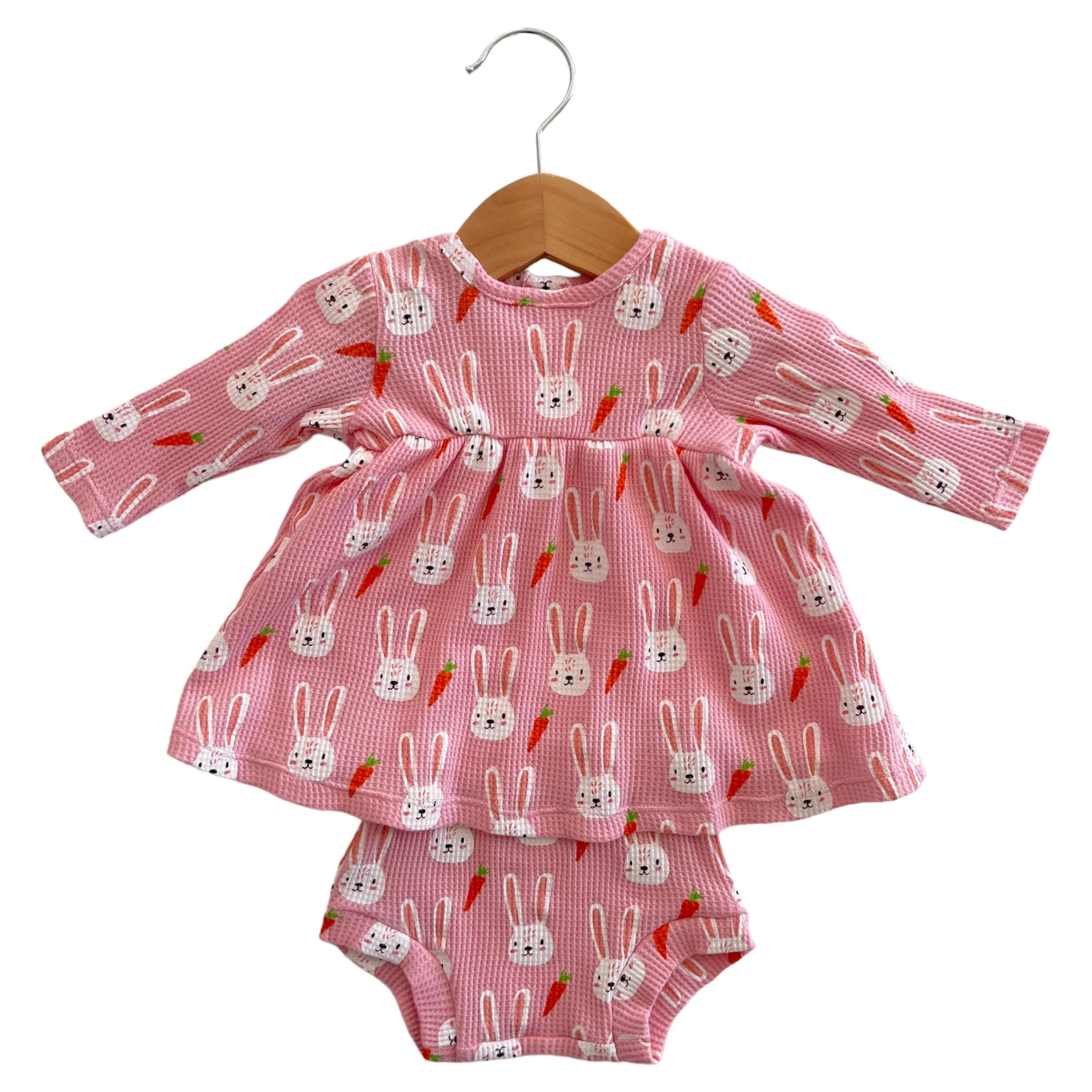 Organic Waffle Simple Dress & Bloomer, Sister Bunny | SpearmintLOVE