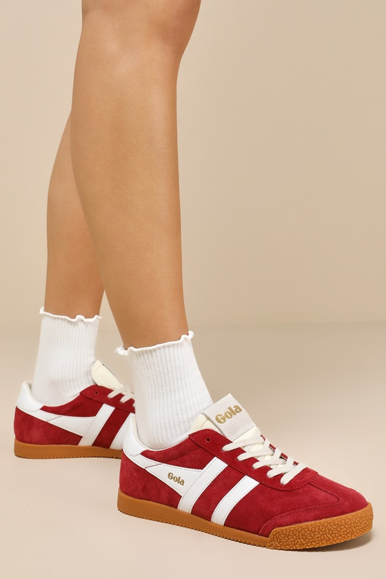 Elan Deep Red Color Block Suede Leather Sneakers | Lulus