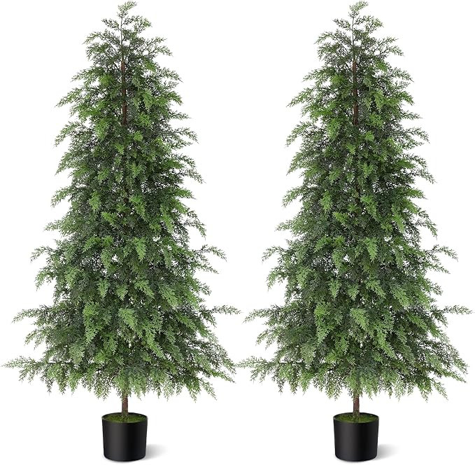 Lifelike Touch Artificial Cedar Christmas Trees for Front Porch (2Set 5FT) | Fake Christmas Trees... | Amazon (US)
