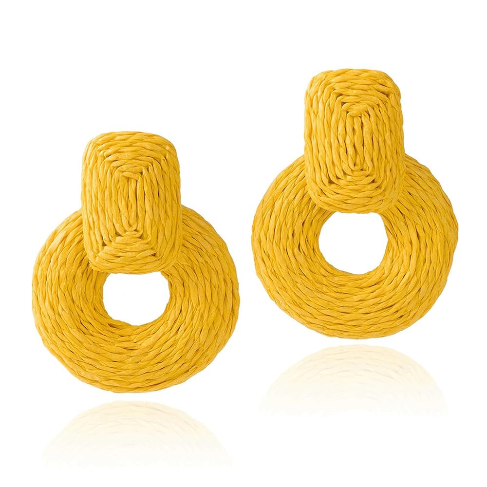 ATIMIGO Handmade Statement Raffia Earrings Cute Boho Rattan Dangle Earrings Lightweight Straw Wra... | Amazon (US)