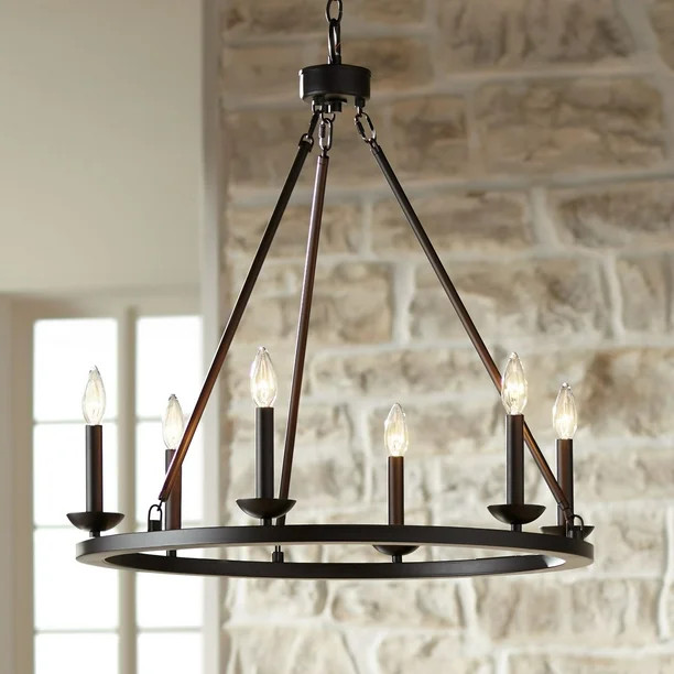 Franklin Iron Works Bronze Wagon Wheel Chandelier 27" Wide Farmhouse 6-Light Fixture for Dining R... | Walmart (US)
