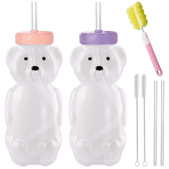 Honey Bear Straw Cups, Juice Bear Bottle Drinking Cup Long Straws with 4 Flexible Straws & Cleani... | Amazon (US)
