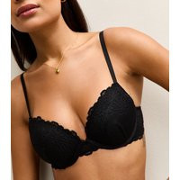 Women's Black Ribbed Scalloped Edge T-Shirt Bra New Look | New Look (UK)