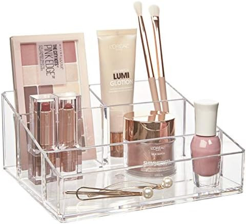 STORi Clear Plastic Vanity Makeup Organizer | Compact Rectangular 4-Compartment Holder for Brushe... | Amazon (US)