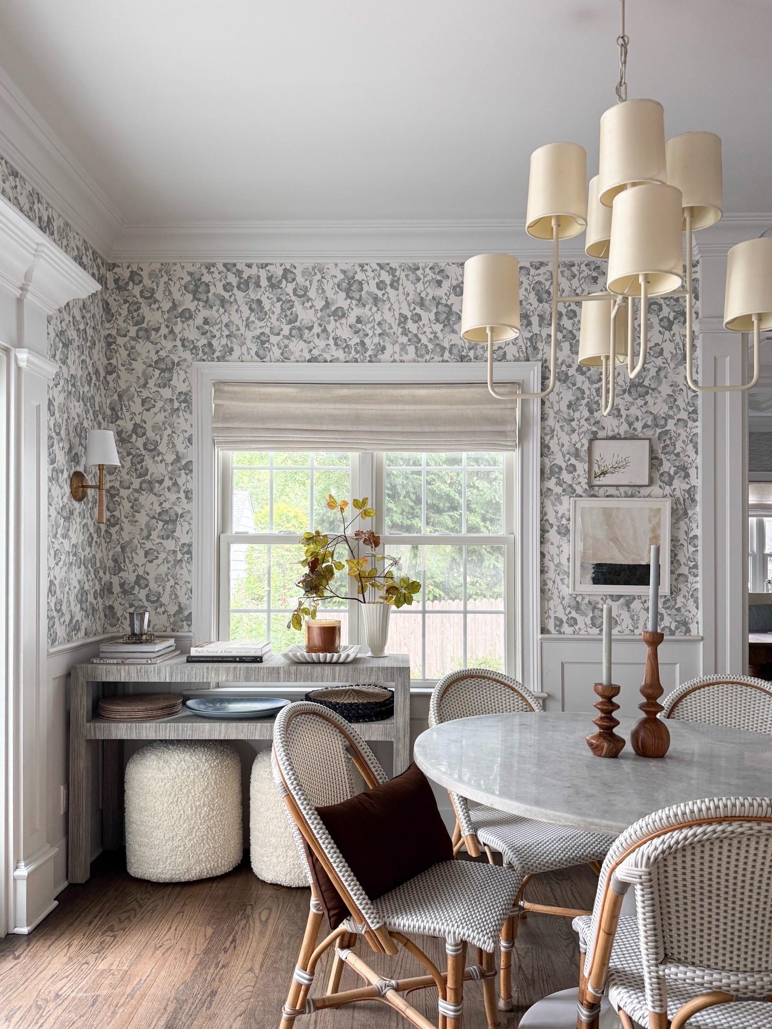 This dining space is the perfect mix of classic and coastal style. The floral wallpaper, woven chairs, marble table, and layered lighting create a room that feels collected, timeless, and welcoming.

dining room inspiration, coastal dining room, floral wallpaper, woven dining chairs, marble dining table, statement lighting, traditional home decor, modern coastal style, dining room design, neutral home decor, timeless interiors, girlonthehudson

#LTKSeasonal #LTKHome #LTKKids