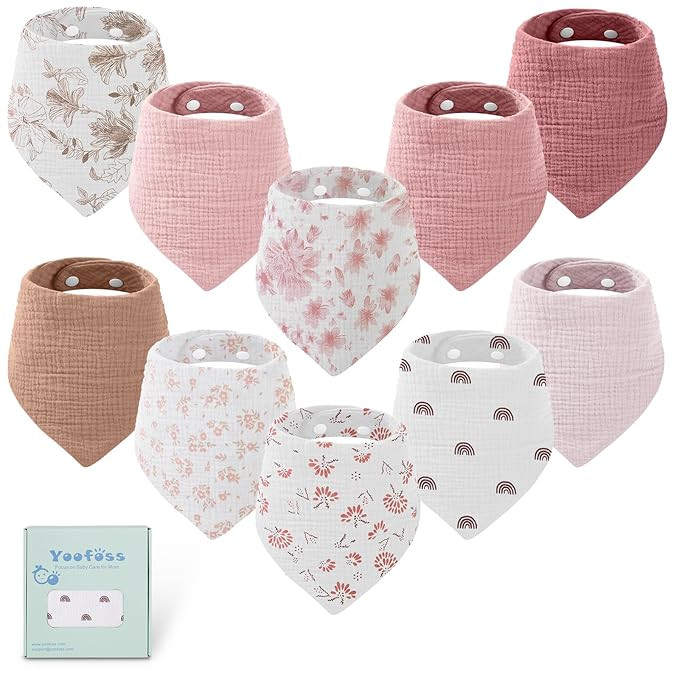 Yoofoss Muslin Baby Bibs 10 Pack Bandana Bibs 100% Cotton 6-Layer Soft Absorbent Drool Bibs for B... | Amazon (US)