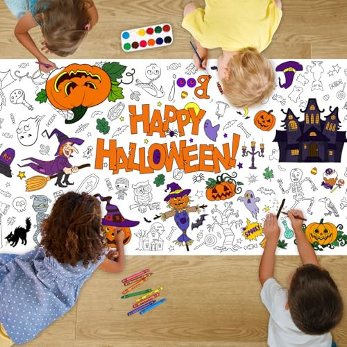 AWHETIE Halloween Crafts for Kids-Giant Coloring Tablecloth Poster 72x30 Inches,Jumbo Coloring Paper Banner Table Cover Halloween Activities Decorations Party Supplies | Amazon (US)