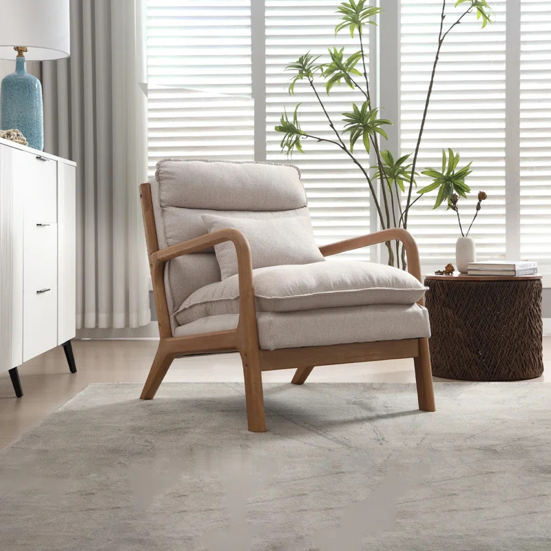 Lechia 25.79" W Comfort Linen Upholstered Arm Accent Chair With Lumbar Pillow | Wayfair North America