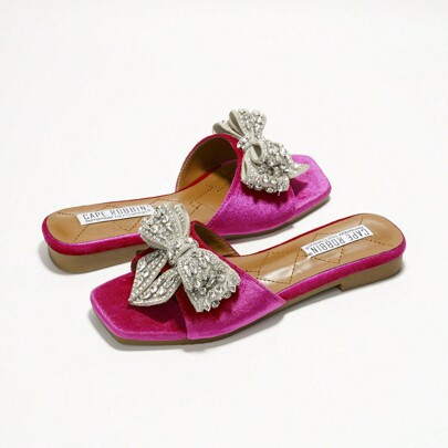 Ribbona Rhinestone Bow Slide Sandals | SHEIN