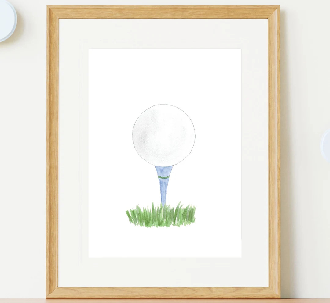 Golf Ball With Navy Tee Watercolor Print Boy Nursery Room Wall Art Golf Watercolor Art Decor Golf... | Etsy (US)
