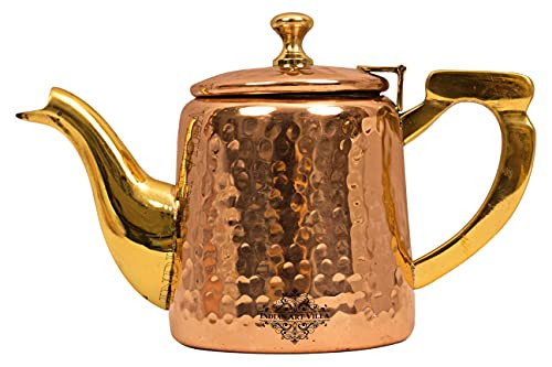IndianArtVilla Hammered Steel Copper Tea Kettle Pot, Serving Tea Coffee, Tableware, 22 OZ | Amazon (US)