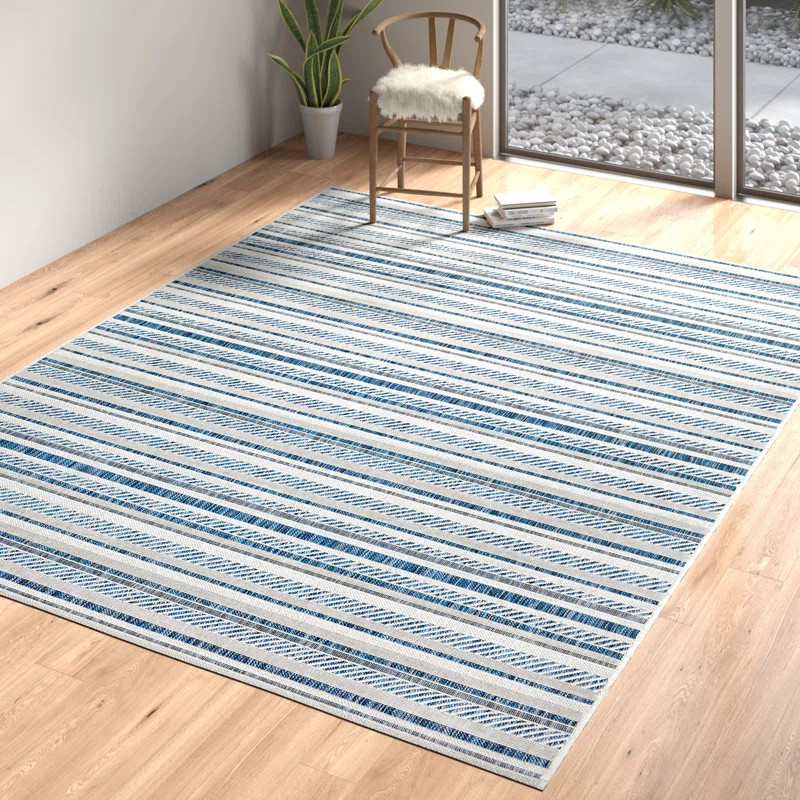Bellino Striped Denim Indoor/Outdoor Area Rug | Wayfair North America