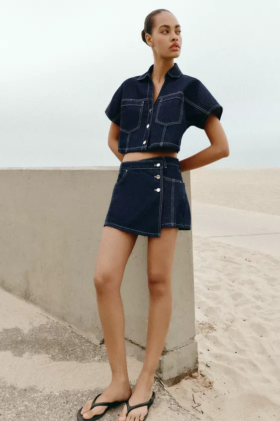 Z1975 CROPPED DENIM SHIRT | Zara US