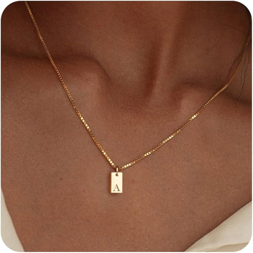 Initial Necklaces for Women 14K Gold Plated Letter Necklace Dainty Name Pendant Necklace Personal... | Amazon (US)