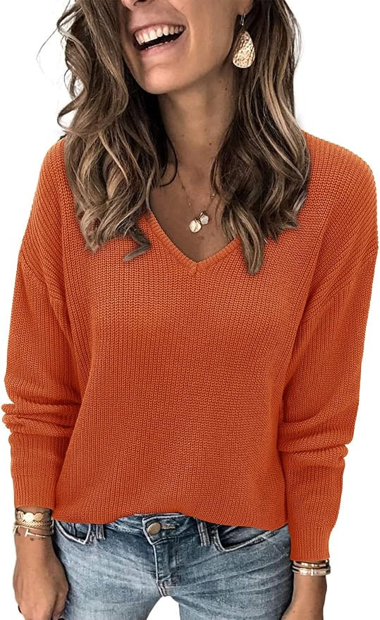 II ININ Women's Fall Sweater 2024 Long Sleeve Tops Fashion Outfits Trendy Casual V Neck Oversized... | Amazon (US)